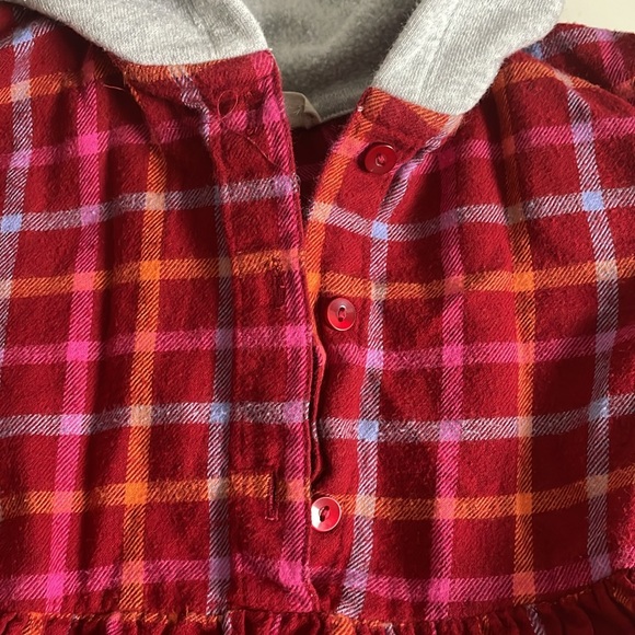 Tucker+Tate Red-Pink-Orange Plaid Flannel Long Sleeve Hooded Dress- 5T - Picture 4 of 11